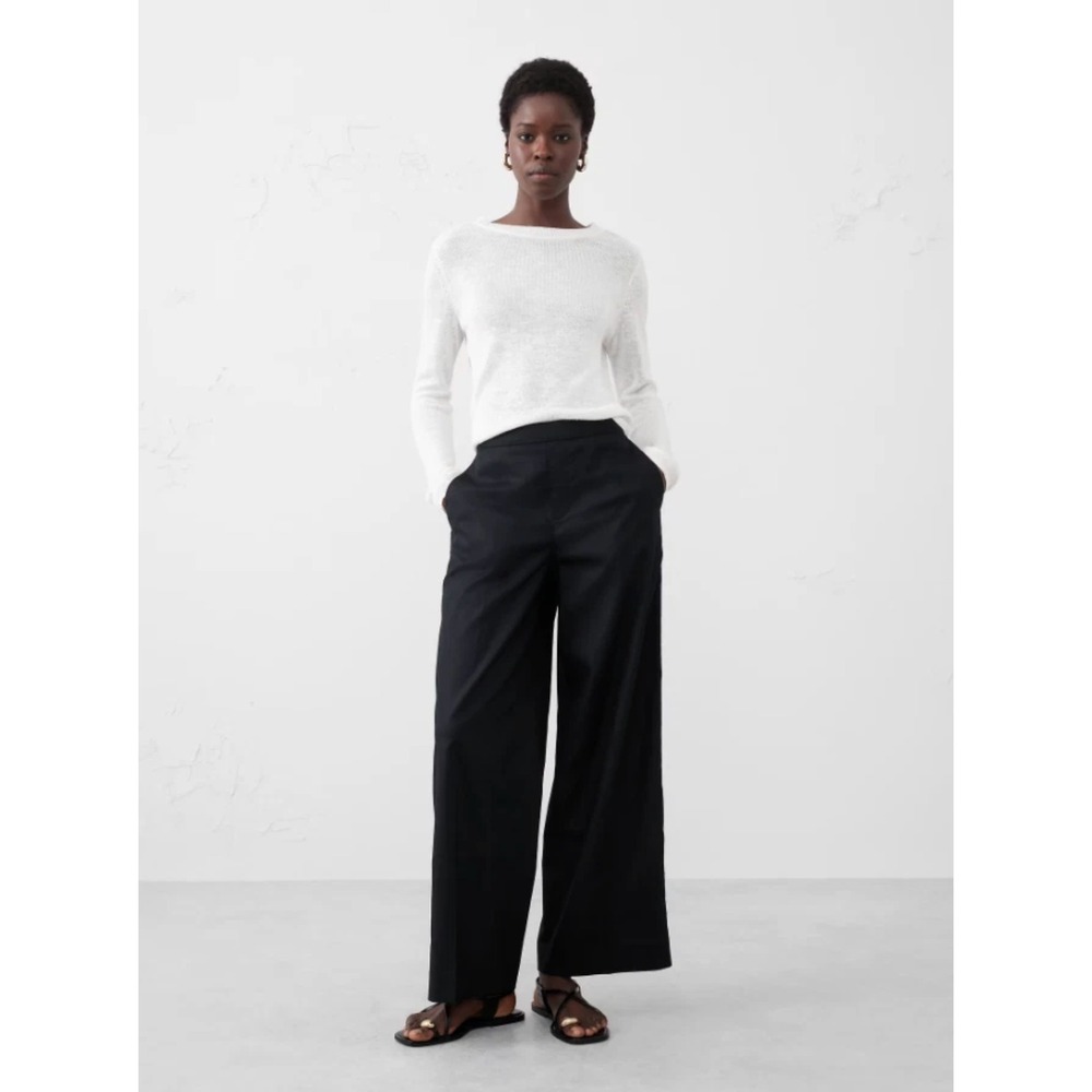 Banana Republic Hayden Wide-Leg Linen Blend Pull on Pants Black Medium‎ Coastal